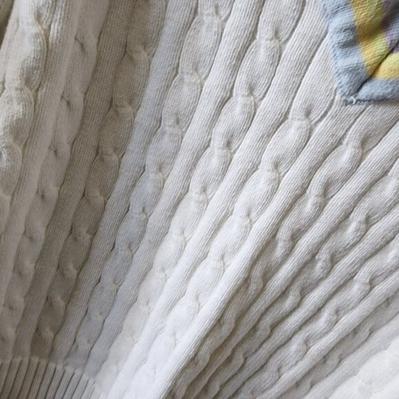 RUSS Liz Claiborne V-Neck White Tennis Sweater Women's Size XL Preppy Cable Knit - Picture 6 of 13